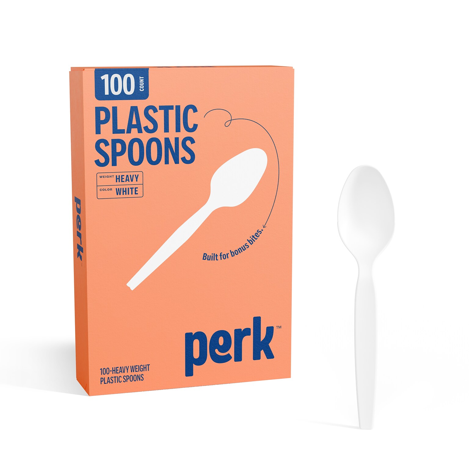 Perk™ Polystyrene Spoon, Heavy-Weight, White, 100/Pack (PK56405)