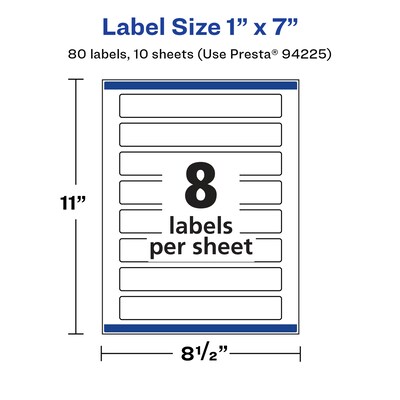 Avery Laser/Inkjet Multipurpose Rectangle Labels, 1" x 7", White, 80 Labels/Pack (94225)