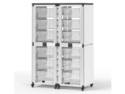 Luxor Mobile 12-Section Stacked Modular Classroom Storage Cabinet, White (MBS-STR-22-12L)