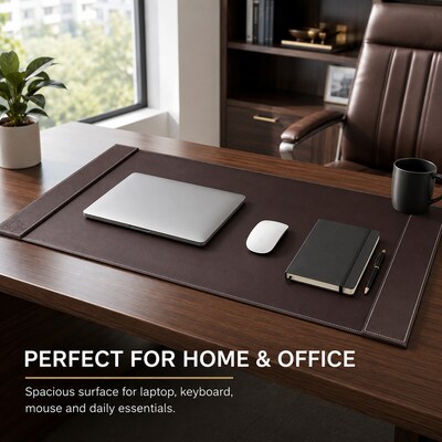 SUM Anti-Slip Faux leather Desk Pad with Side Rail, 34.5" x 24", Brown (OSCDPD001)