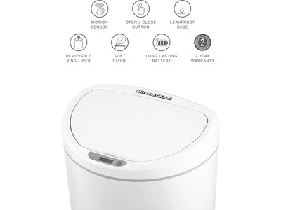 Nine Stars Plastic Sensor Trash Can, 2.6-Gallon, White (DZT-10-29)