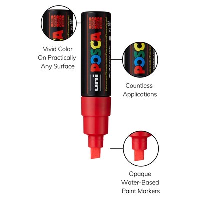 POSCA PC-8K Water Based Paint Marker, Broad Chisel Tip, Fluorescent Red, 2/Pack (UBCPC8KFRED-2)