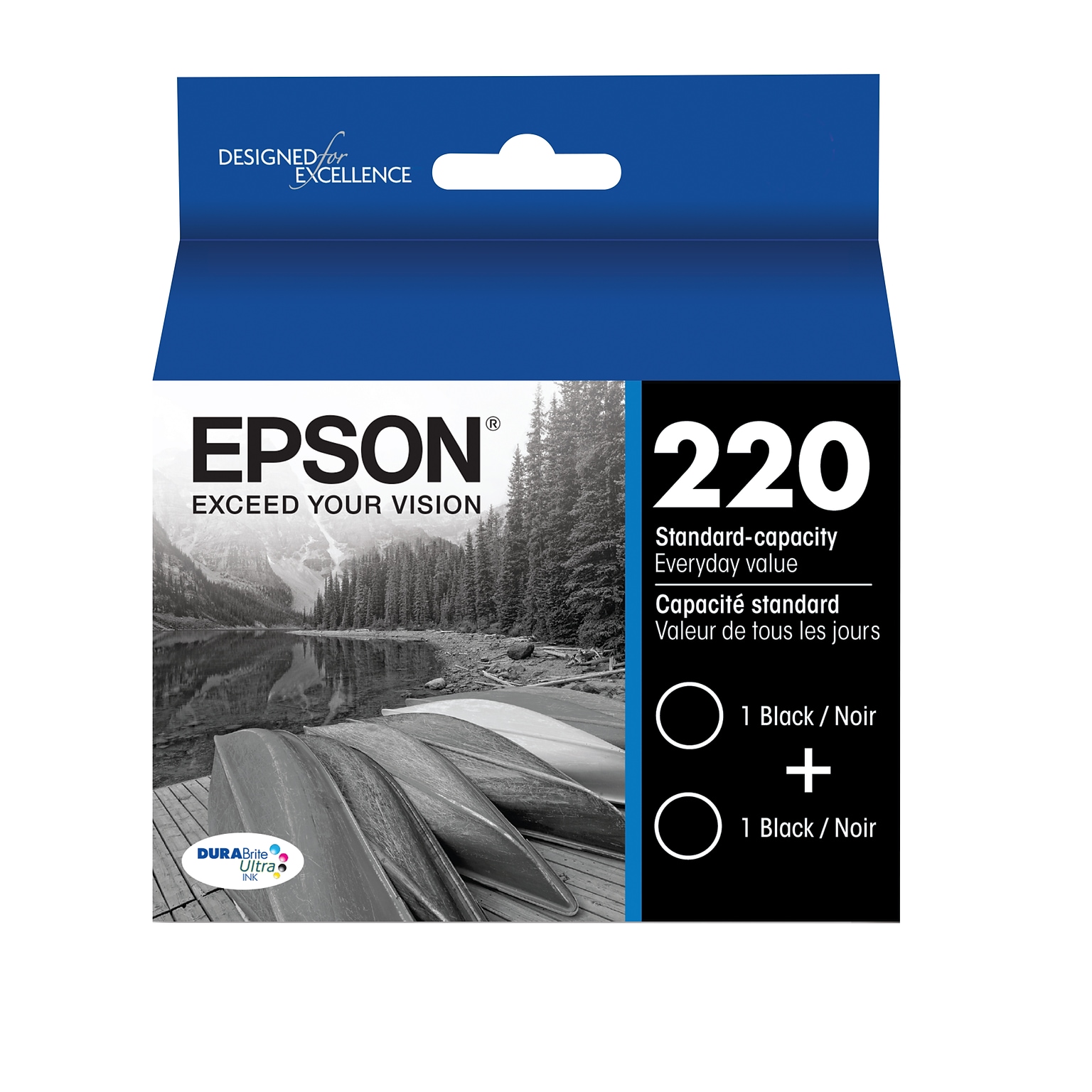 Epson T220 Black Standard Yield Ink Cartridge, 2/Pack (T220120-D2)