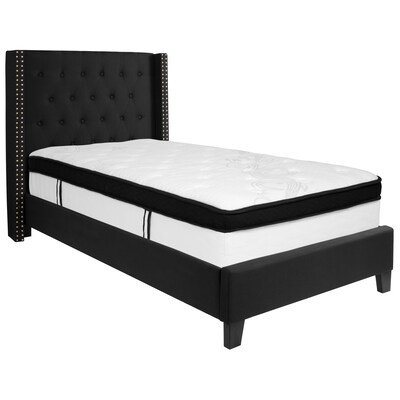 Flash Furniture Riverdale Tufted Upholstered Platform Bed in Black Fabric with Memory Foam Mattress, Twin (HGBMF37)