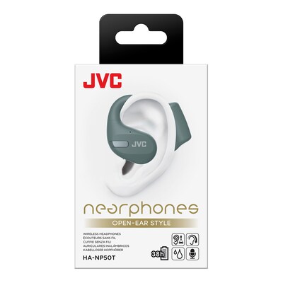 JVC Nearphones Wireless Noise Canceling Over-Ear Earphones, Bluetooth, Sage Green (JVCHANP50TG)