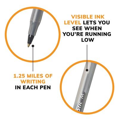 BIC Round Stic Xtra-Life Ballpoint Pen, Medium Point, 1.0mm, Black Ink, 60/Pack (GSM609-BLK)