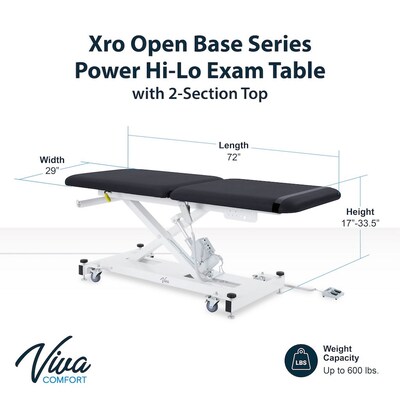 Viva Comfort XRO 2-Section Electric Height and Back Adjustable Exam Table, 600 lb Capacity, Black (ADI903-20-BLK-MK)