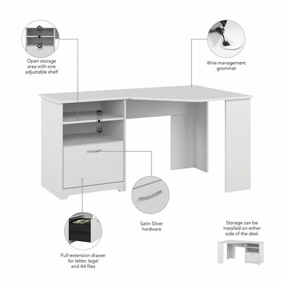 Bush Furniture Cabot 60" Corner Desk, White (WC31915K)