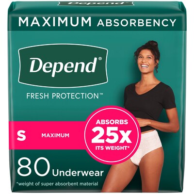 Depend Fit-Flex Adult Incontinence Underwear for Women, Disposable, Small, Blush, 80 Count (54196)