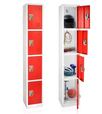 AdirOffice 72" 4-Tier Key Lock Red Steel Storage Locker, 4/Pack (629-204-RED-4PK)