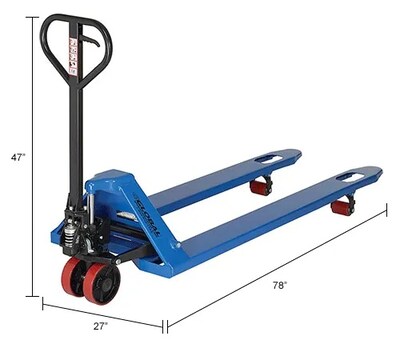 Global Industrial Premium Extra-Long Fork Manual Pallet Jack, 4400 lb. Capacity, 27"W x 78"L Forks (988943)