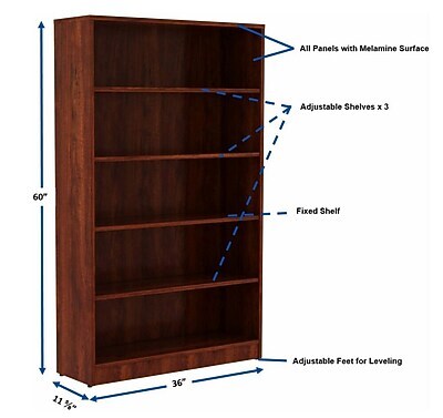 Lorell 60H 5-Shelf Bookcase, Cherry (LLR99788)