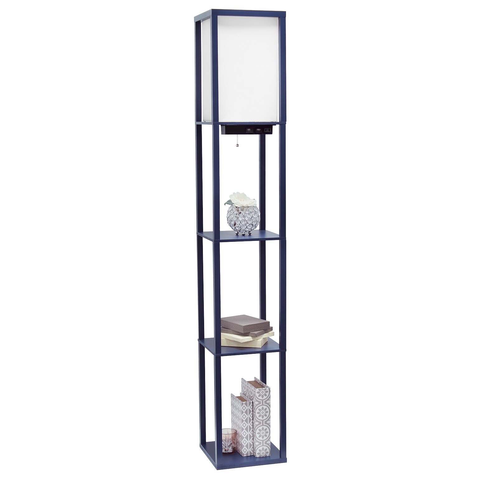Simple Designs Etagere Organizer 62.5 Floor Lamp with Rectangular Shade, Navy Blue (LF1037-NAV-CCLB)