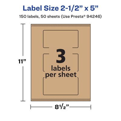 Avery Laser/Inkjet Rectangle Multipurpose Labels, 2.5" x 5", Kraft Brown, 150 Labels/Box ( 94246)