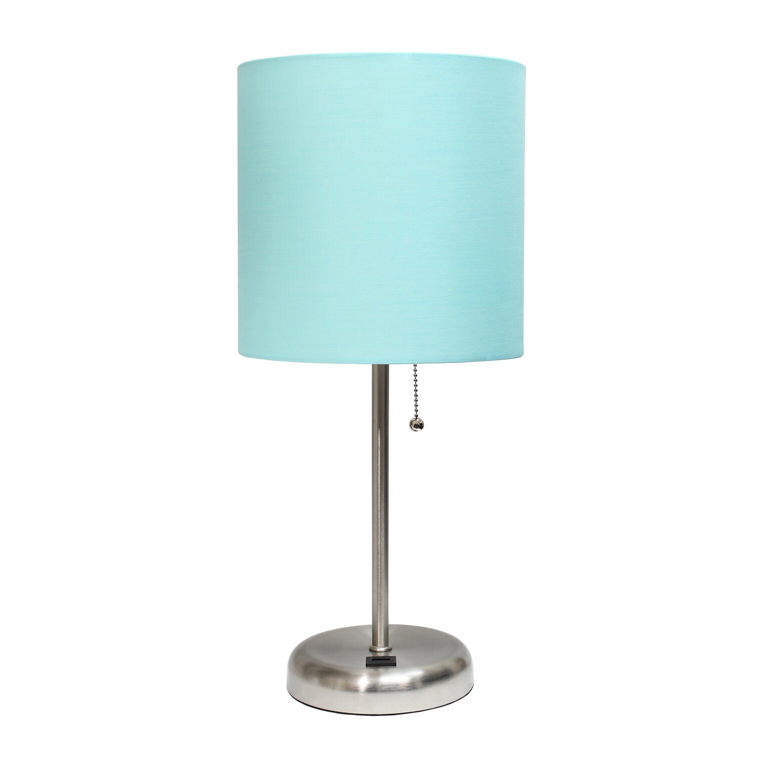 Creekwood Home Oslo 19.5 LED Table Lamp with USB Port, Brushed Steel/Aqua Shade (CWT-2012-AU)
