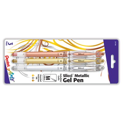 Pentel Arts Slicci Metallic Gel Pen, Assorted Ink, 3/Pack, 3/Packs/Bundle (PTABG208BP3M-3)