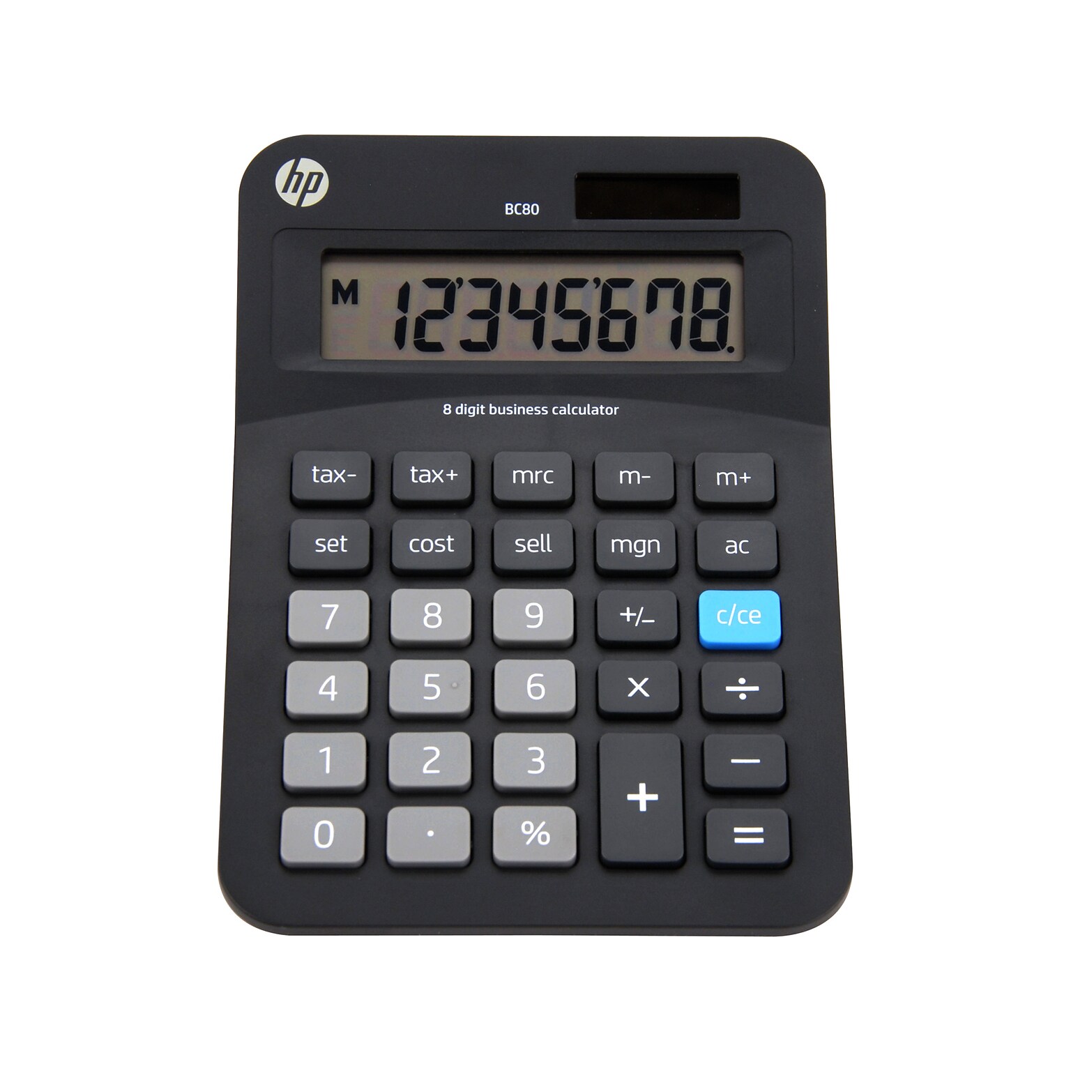 HP BC80 8-Digit Battery/Solar Powered Basic Calculator, Black/Gray (91073B)