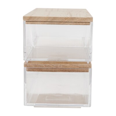 Martha Stewart Brody Plastic Storage Organizer Bin with Light Natural Paulownia Wood Lid, Clear, 3/Set (BEPB3316WD3CLNT)