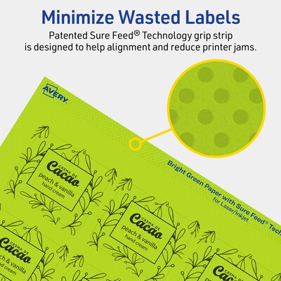 Avery Rectangle Multipurpose Labels, 1-13/16" x 2-3/16", Bright Green, 960/Box (94233)