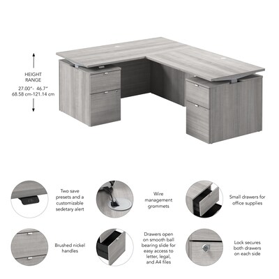 Bush Business Furniture Stratus 60"W Electric L-Shaped Adjustable Standing Desk with Drawers, Platinum Gray (SUT017PG)