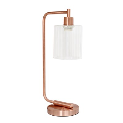 Creekwood Home Vintage Vantage 18.8" Minimalist Industrial Curved Arm Desk Lamp w/ Clear Glass Shade, Rose Gold (CWD-1015-RG)