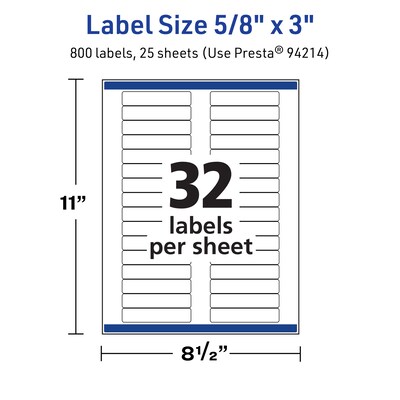 Avery TrueBlock Laser/Inkjet Rectangle Multipurpose Labels, 5/8" x 3", White, 800/Pack (94214)