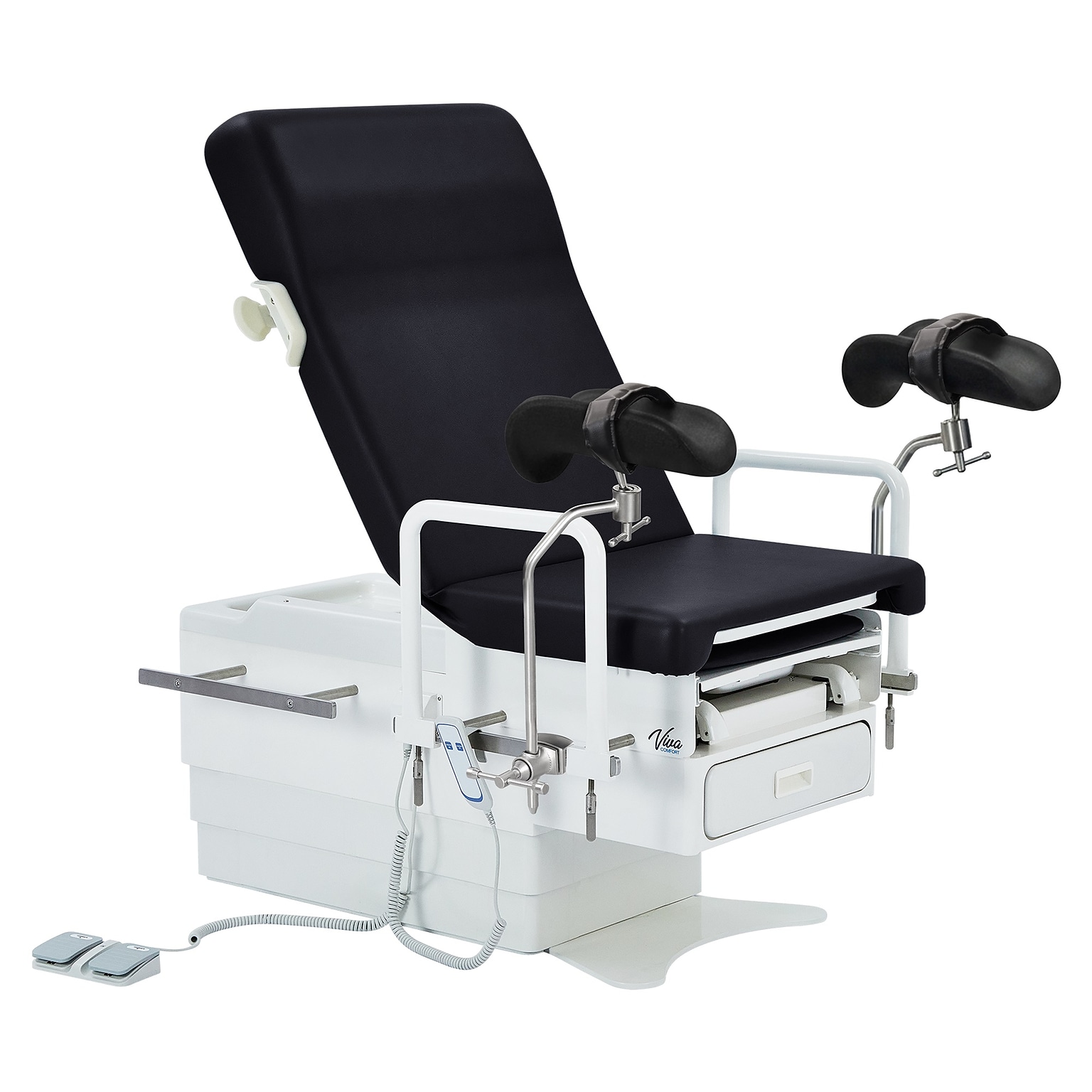 Viva Comfort Pointe Power Electric Pelvic Tilt Exam Table w/Stirrups, Knee Crutches, Hand Rails, 396lbs. Capacity, Black
