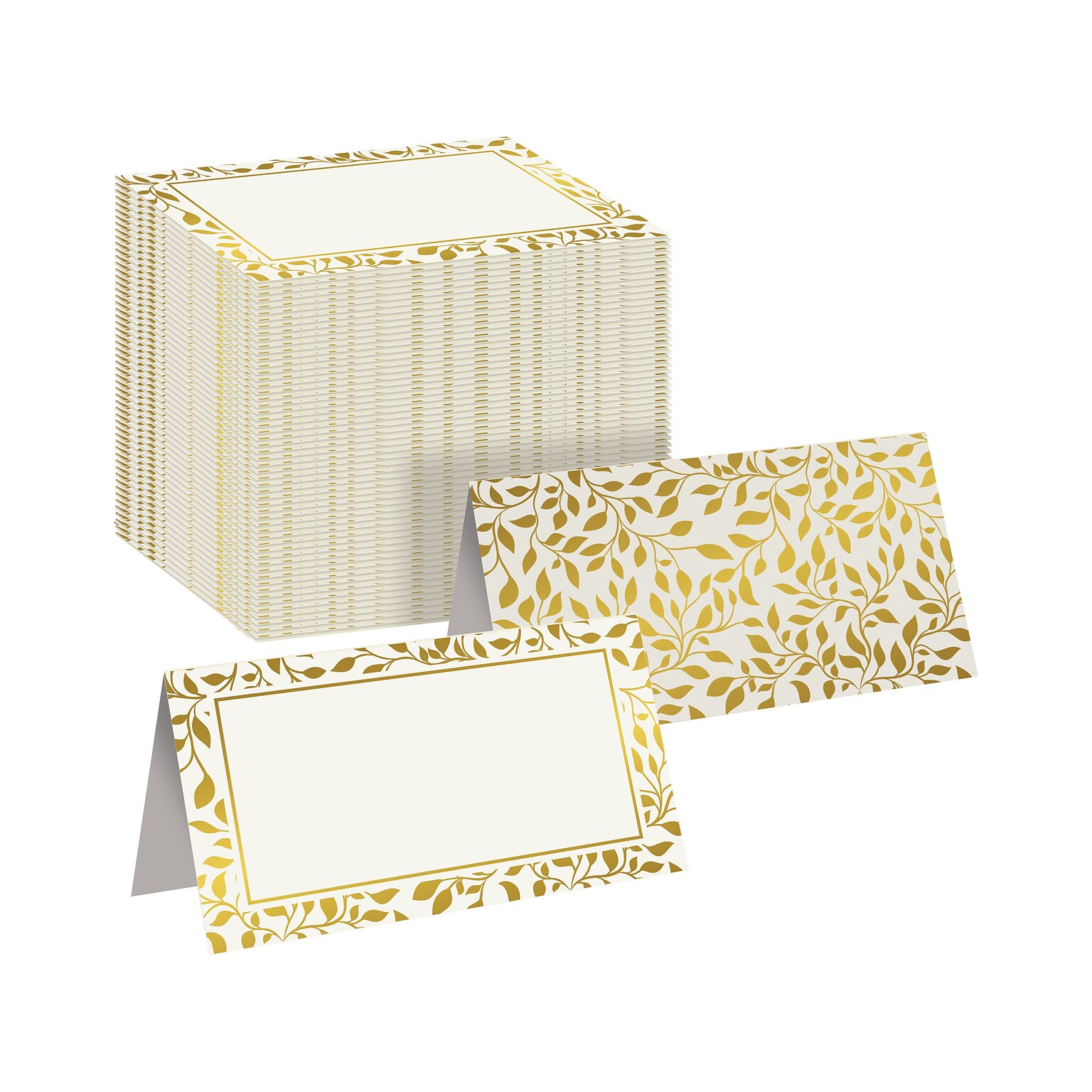 Better Office 2 x 3.5 White/Gold Table Tent Place Card, 100/Pack (64645-100PK)