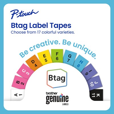 Brother P-touch Btag Label Tape, 1/2" x 13.1' (12mm x 4m), White on Clear (BTAG135)