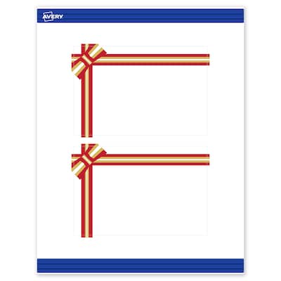 Avery Gold-Red Gift Bow Matte Blank Card, White, 20/Pack (S00-FFT)