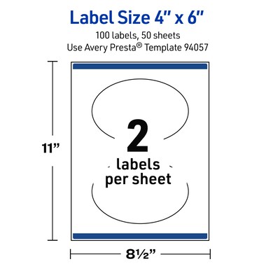 Avery Waterproof Oval Laser Multipurpose Labels, 4" x 6", White, 100/Box (19479399194)