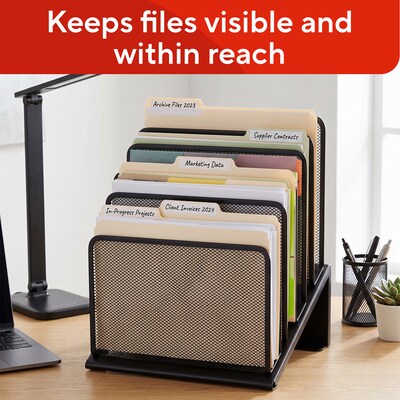 TRU RED™ 5-Compartment Metal Mesh File Organizer,  Matte Black (TR57554)