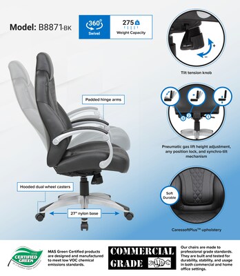Boss Ergonomic Vinyl Swivel Executive Chair, Black (B8871-BK)
