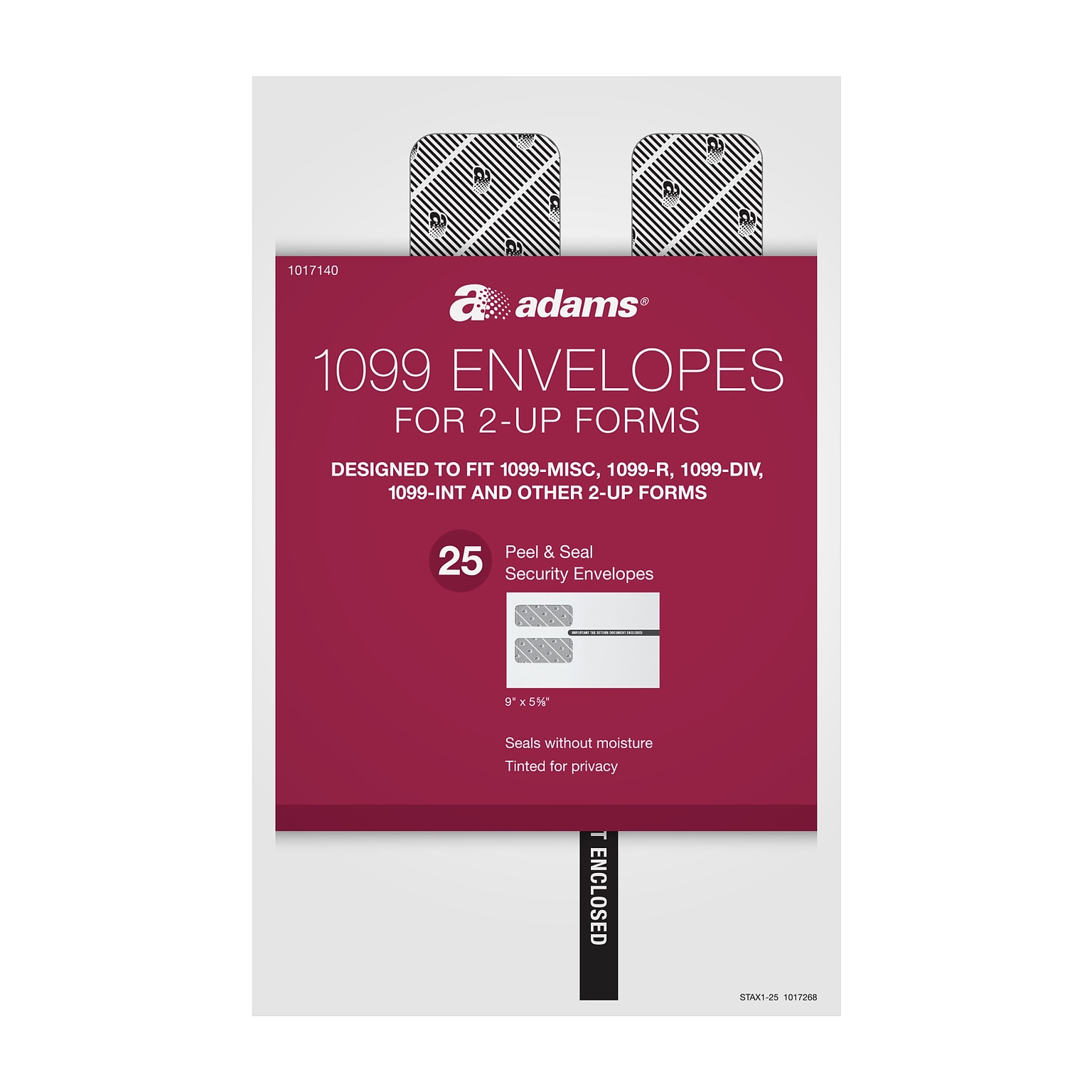 Adams 2025 1099 Envelopes, 2-Up Format, Double-Window, Self-Seal, Security Tinted, White, 25/Pack (STAX1-25)