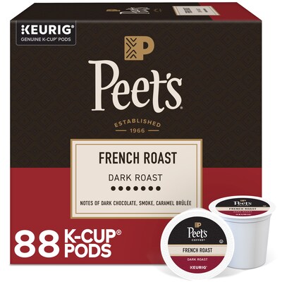 Peets Coffee French Roast Keurig Single Serve K-Cup Pods, Dark Roast, 88/Carton, 22/Box (5000377806)