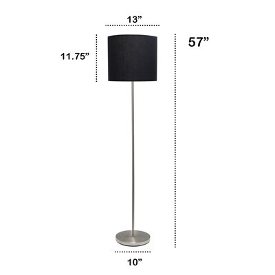 Creekwood Home Vista 57" Contemporary Classic Brushed Nickel Floor Lamp, Black Shade (CWF-3005-BK)