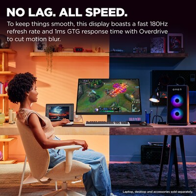 HP OMEN 27" QHD 180Hz LCD AMD FreeSync Gaming Monitor, HDR 400, Height Adjustable, Black (AV4H6AA#ABA)