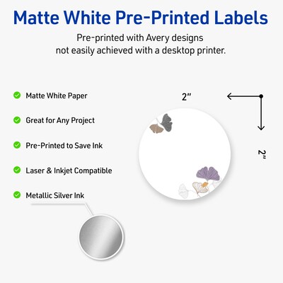 Avery Laser/Inkjet Circle Multipurpose Labels, 2 Dia., White, 120/Pack (S00F48)