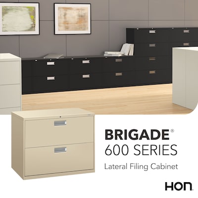HON Brigade 600 Series 2-Drawer Lateral File Cabinet, Locking, Letter/Legal, Putty/Beige, 36"W (H682.L.L)