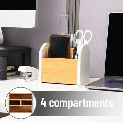 Mind Reader 3-Compartment Wood Desk Organizer, White (ARCHORG-WHT)