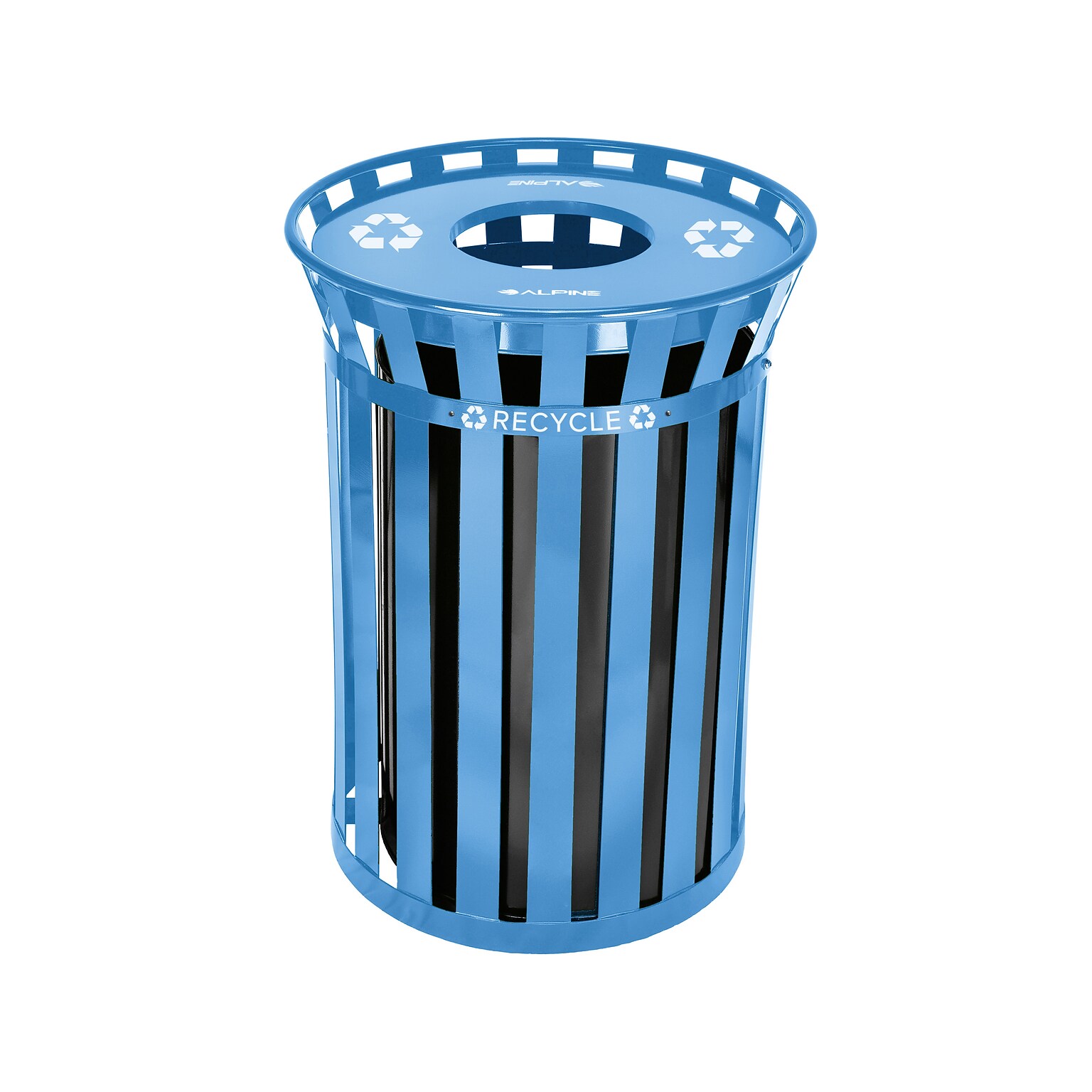 Alpine Industries Metal Commercial Outdoor Recycling Receptacle, 38 Gallon, Black/Blue (479-38-BLU)