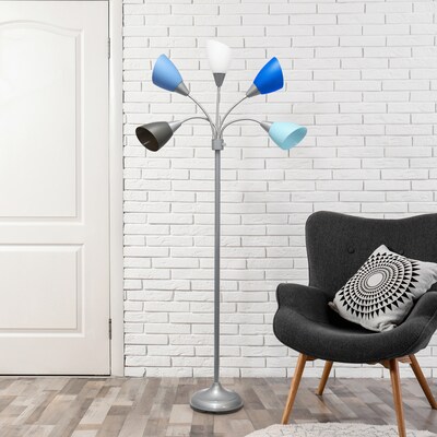Simple Designs Medusa 67" Silver Floor Lamp with Cone Shades, Blue/White/Gray (LF2006-SBG)