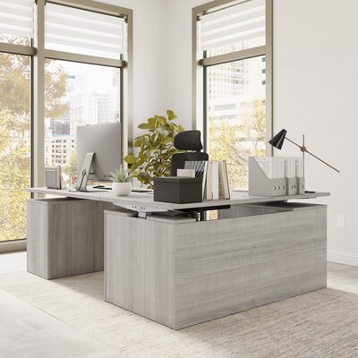 Bush Business Furniture Stratus 60"W Electric L-Shaped Adjustable Standing Desk with Drawers, Platinum Gray (SUT017PG)