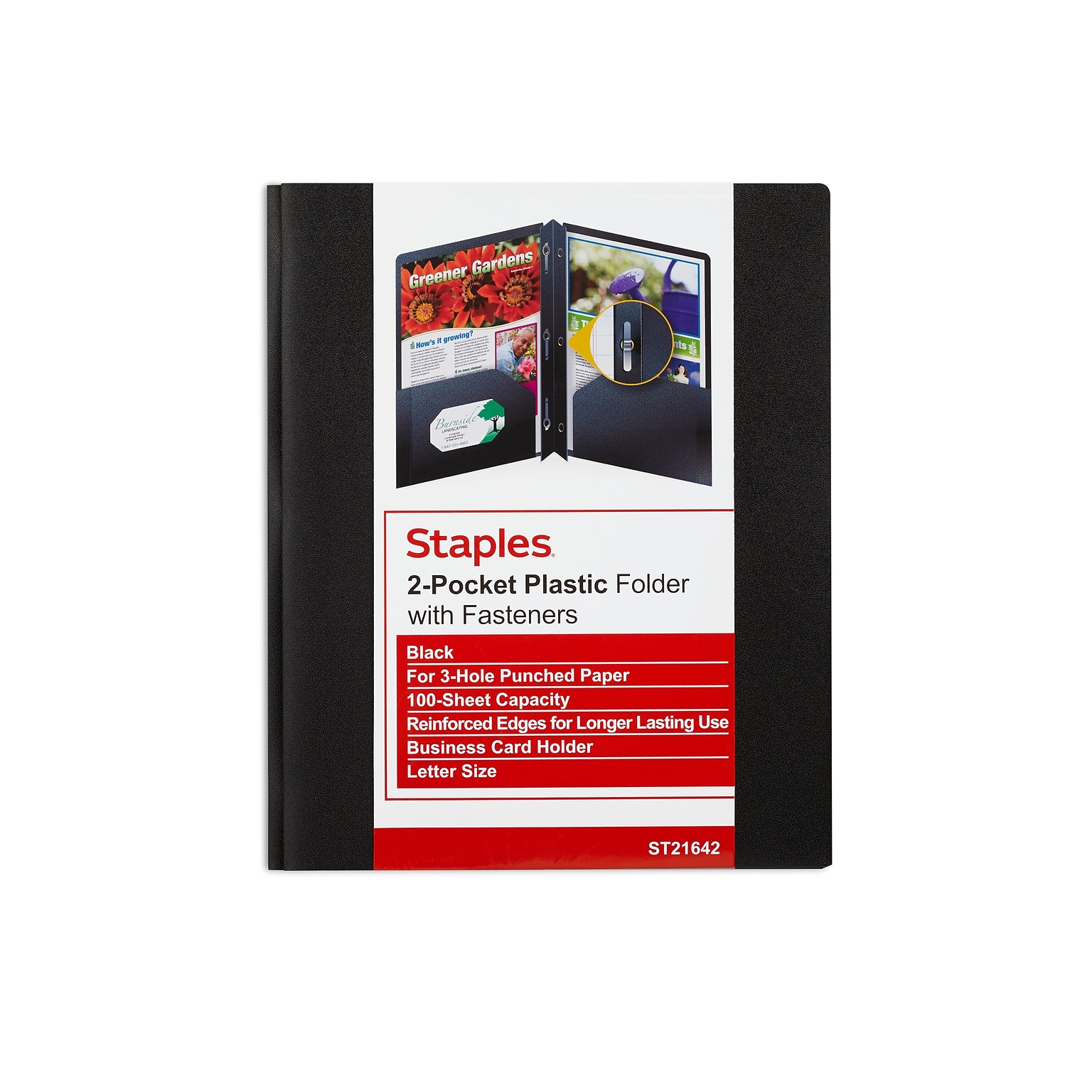 Staples 2-Pocket Matte Plastic Presentation Folder with Fasteners, Black (ST21642-CC)