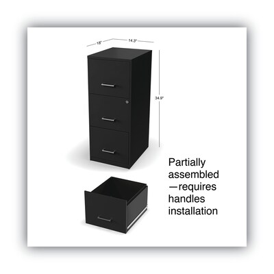 Alera Soho 3 File-Drawer Vertical Standard File Cabinet, Letter Size, Lockable, 34.9"H x 14"W x 18"D, Black (2806770)