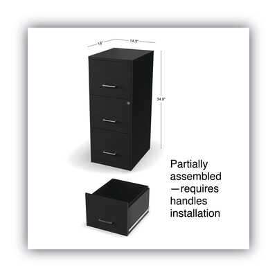 Alera® Soho 3 File-Drawer Vertical Standard File Cabinet, Letter Size, Lockable, 34.9"H x 14"W x 18"D, Black (2806770)