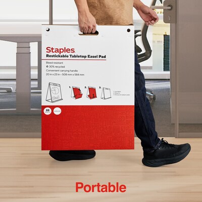 Staples Stickies Tabletop Easel Pad, 20" x 23", White, 20 Sheets/Pad (23448)