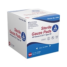 Dynarex 4 Sterile 12-Ply Gauze Pad, 100/Pack, 12 Packs/Carton (3354)