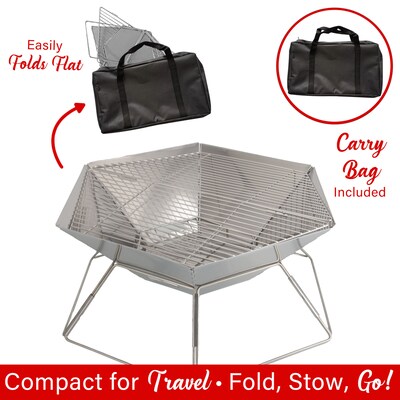 Brentwood® 20-In. Stainless Steel Portable Folding Charcoal BBQ Grill and Outdoor Fire Pit with Carry Bag (BB-6X20SS)