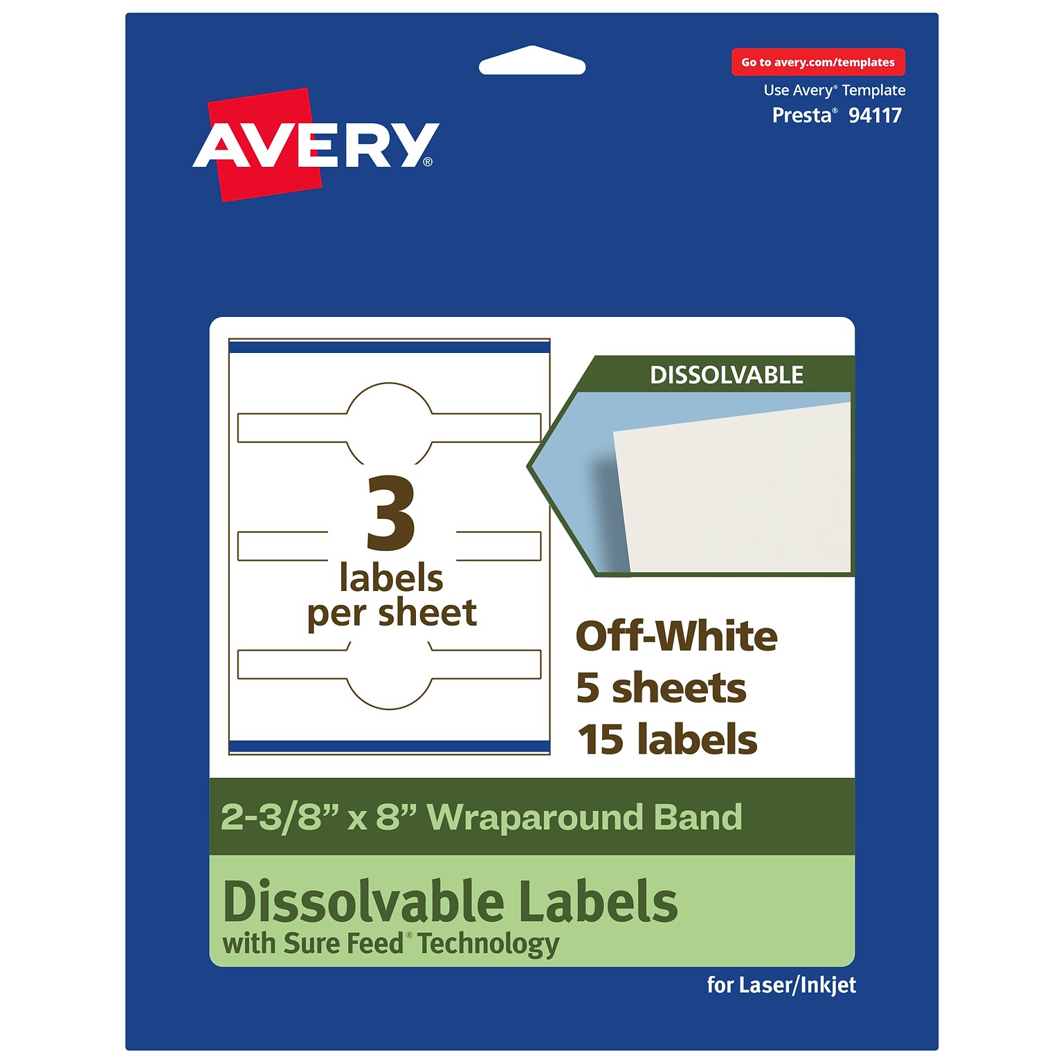 Avery Dissolvable Decorative Edge Multipurpose Labels, 2-3/8 x 8, Off-white, 15/Pack (94117)